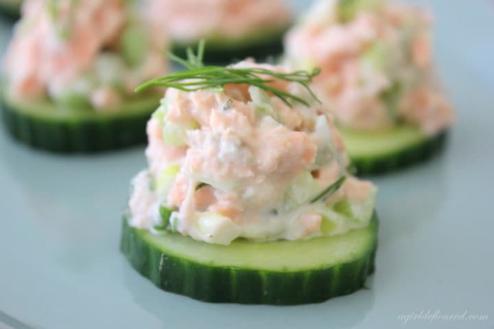 Dilly Salmon Salad on Cucumber Rounds