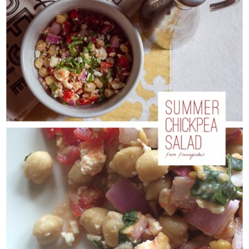 creamy chickpea salad recipe in bowl with text