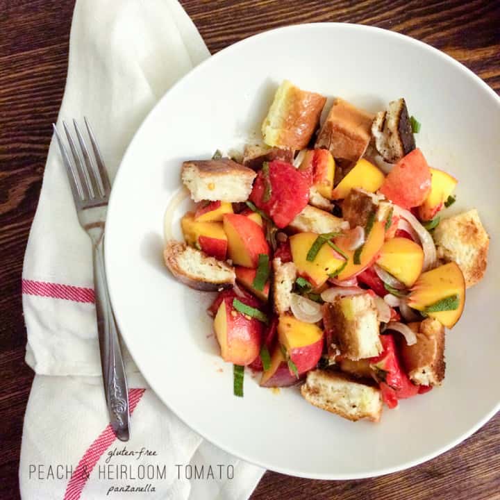 Gluten-Free Panzanella with Peaches and Heirloom Tomatoes and Sage