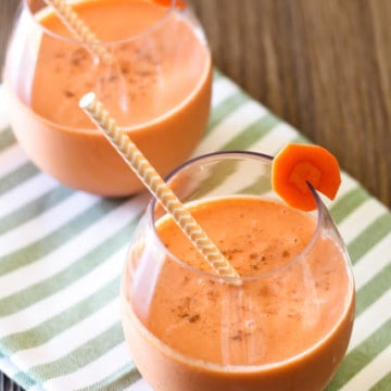 two carrot cake smoothies in glasses