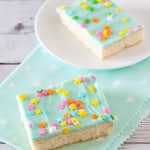 gluten free sugar cookie bars with frosting and sprinkles