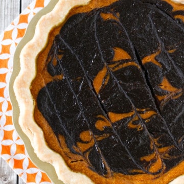 chocolate swirled gluten-free pumpkin pie