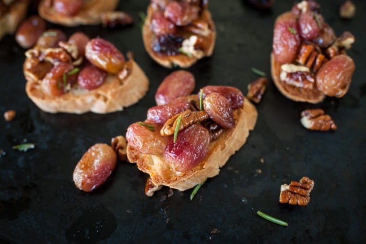 Roasted Grape Crostini Recipe With Rosemary And Pecans