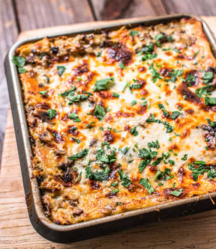 White Lasagna with Mushrooms, Spinach and Artichokes