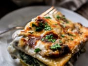 White Lasagna With Mushrooms, Spinach And Artichokes