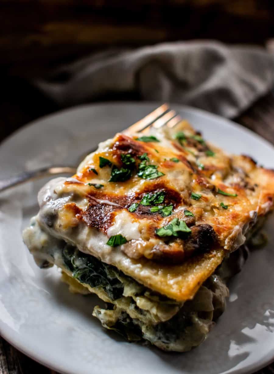 White Lasagna with Mushrooms, Spinach and Artichokes