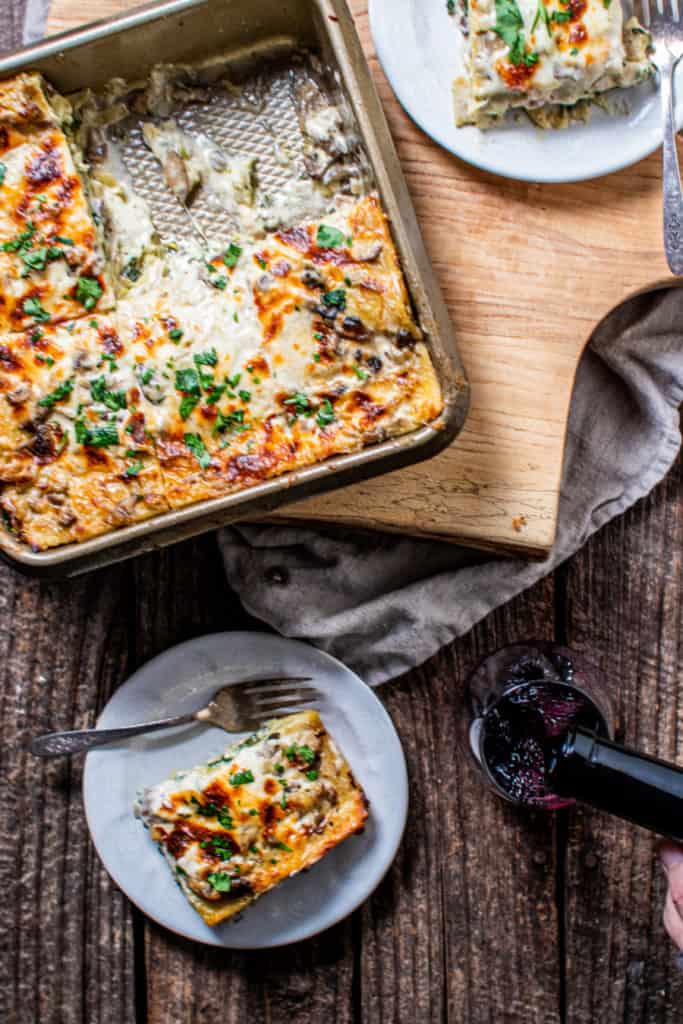 Gluten-Free White Vegetable Lasagna with Mushrooms, Spinach and Artichokes