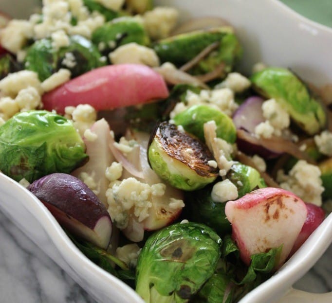 Roasted Brussels Sprouts With Gorgonzola & Radishes