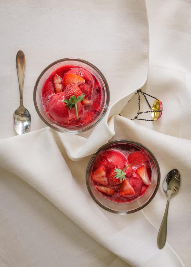 strawberry sorbet sparkling wine float