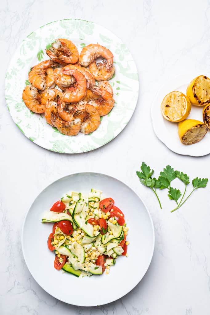 ingredients for grilled shrimp with summer salsa