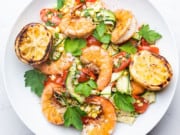 Grilled Shrimp with Fresh Corn, Zucchini and Tomato Salsa