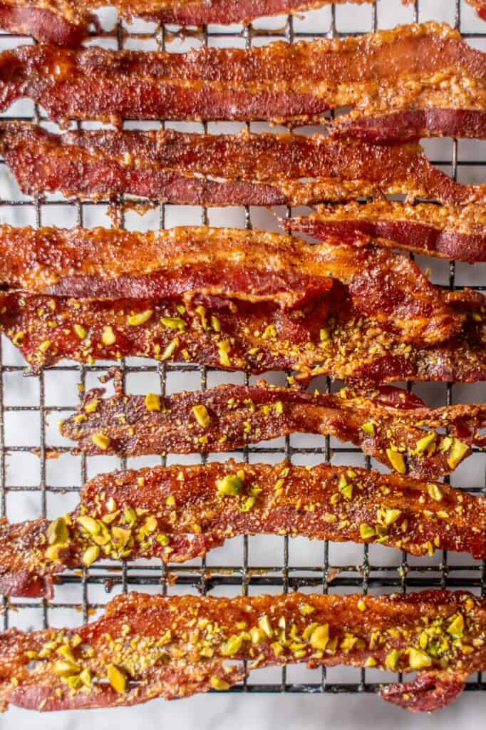 Brown sugar bacon on a wire rack