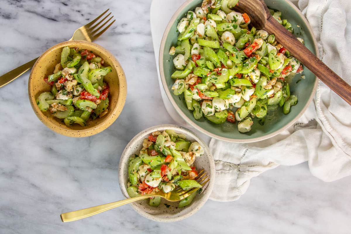 Deliciously Easy Celery Salad with Mozzarella + Roasted Peppers