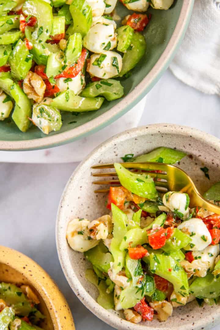 Deliciously Easy Celery Salad with Mozzarella + Roasted Peppers