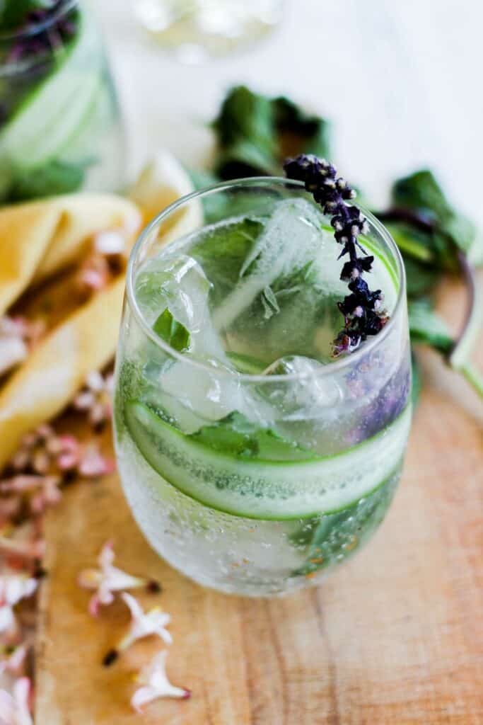 cucumber herb wine spritzer with basil