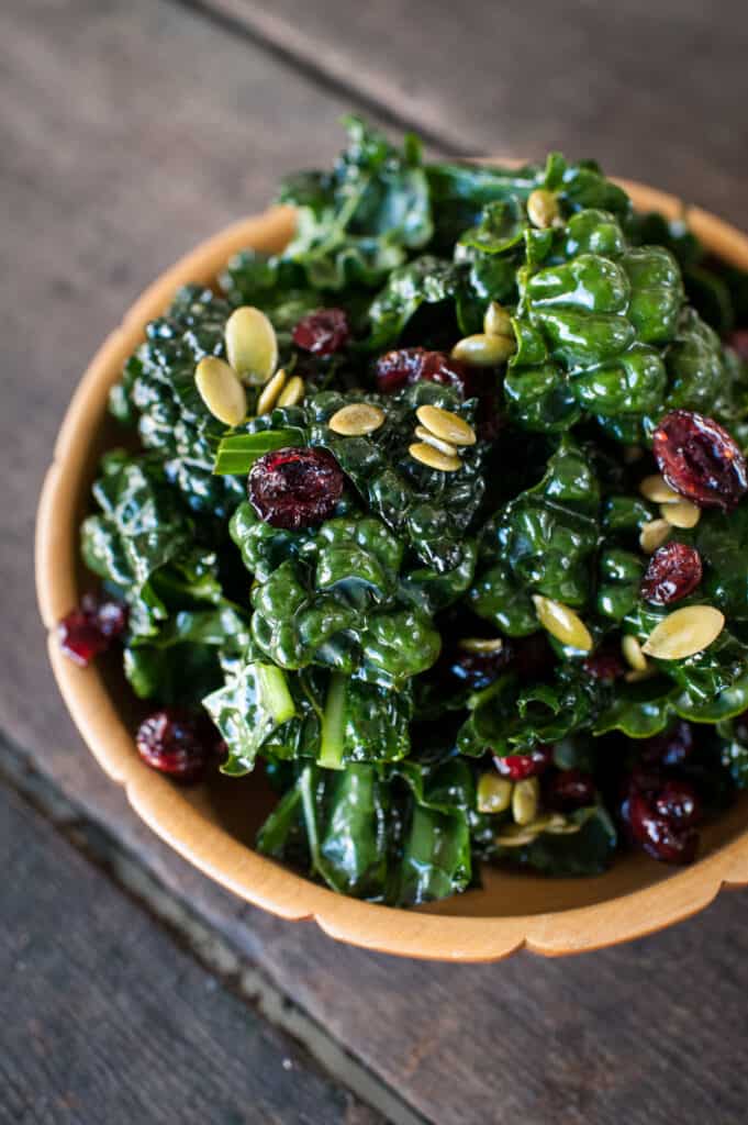 whole foods style kale salad with cranberries