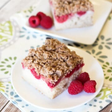 slice of Raspberry Vegan Coffee Cake Recipe with Gluten-Free Streusel Topping