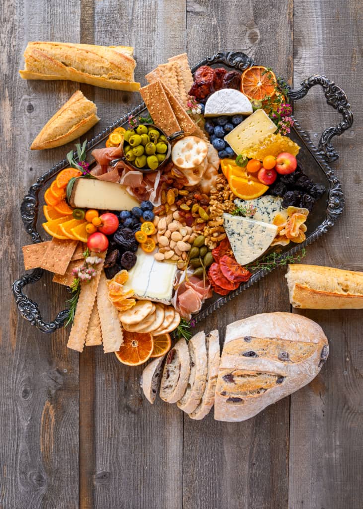 cheese board with blue cheese, which may contain gluten, and crackers with gluten
