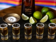 shots of tequila lined up in a row