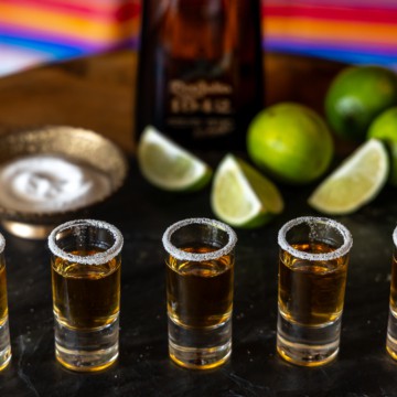 shots of tequila lined up in a row