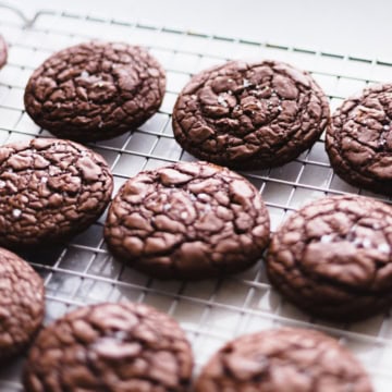 gluten-free double chocolate cookies on a wire rack