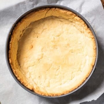 Looking into an empty par baked pie shell.